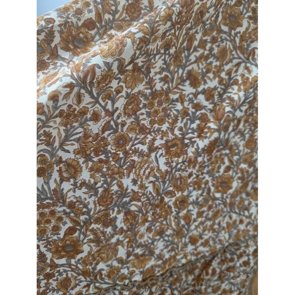 Silk Halter Maxi Dress Womens OS Brown Gray Floral Boho Ruffle Summer Sundress